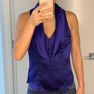 Express Navy Silk Cowlneck Tank XS